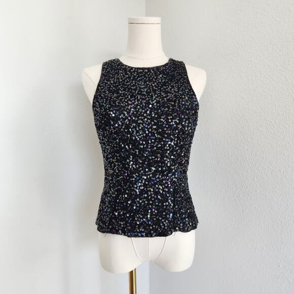 American Vintage Tops - Vintage Lawrence Kazar Black Iridescant Sequin Silk Embroidered Blouse S